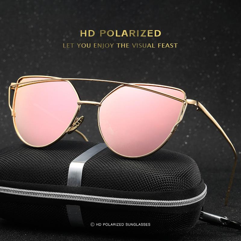 

Fashion Women Cat Eye Sunglasses Classic Brand Designer Twin-Beams Sunglasses Coating Mirror Flat Panel Lens Vintage Gold Oculos