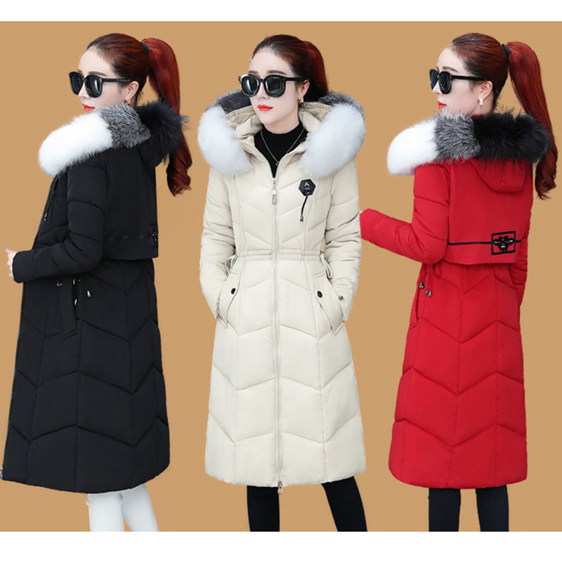 

2021 Women Winter Long Fur Collar with Casual Down Cotton Coats Thicken Warm Women's Coat R536 Ugz3, Black