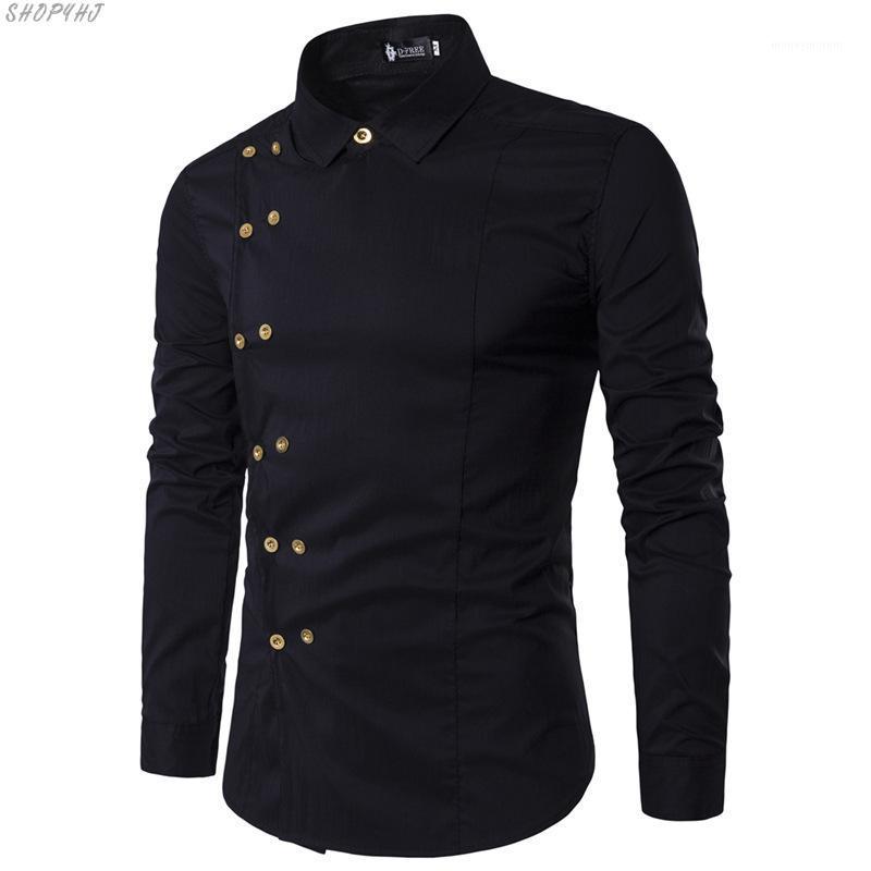 

Casual Double Breasted Long Sleeve Shirt European Style Men's Dress Shirt New Men's Brand Fashion1, Black