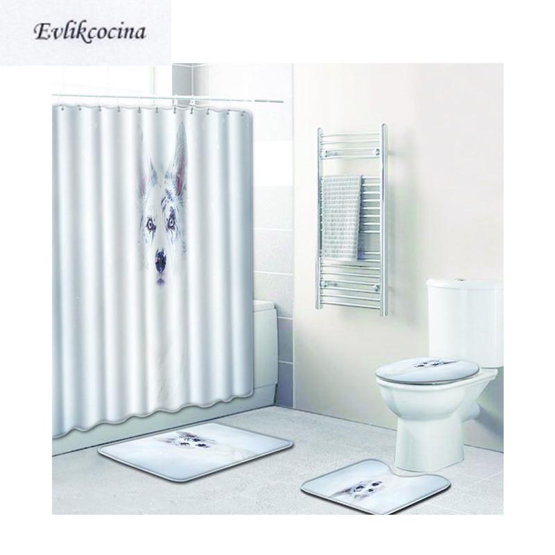 

Free Shipping 4pcs Drawn Dog Head Banyo Paspas Bathroom Carpet Toilet Bath Mat Set Non Slip Tapis Salle De Bain Alfombra Bano