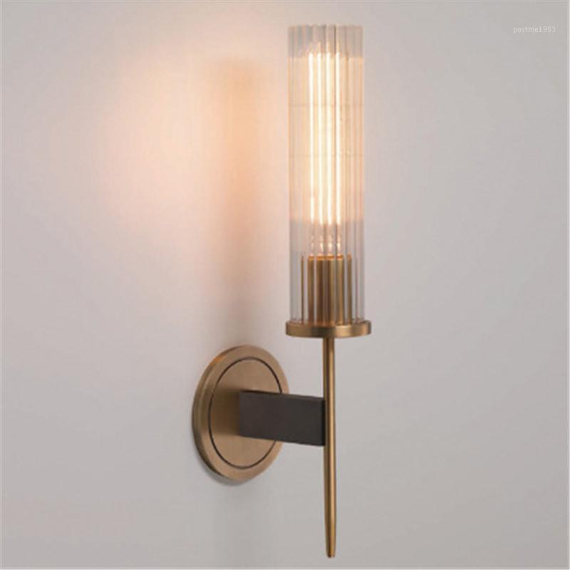 

Nordic Vintage Brass Metal Bedside wall lamp Creative Retro Parlor Bedroom Glass Hotel Room Wall Sconce Lighting1