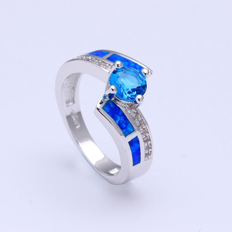 

Elegant Fashion Blue fire Female Opal Ring White gold-color Jewelry Vintage Party Engagement Wedding Rings For Women