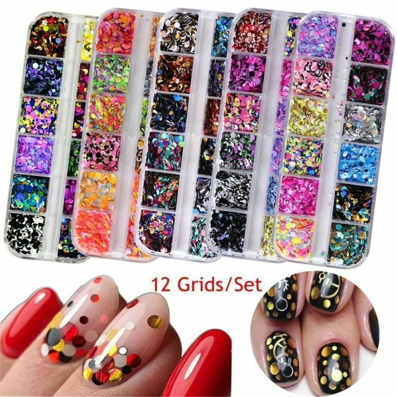 

12 Grids/Set Glitter Nail Art Decorations Colorful 3D Nail Charms Ultrathin Sequin DIY Tips Mixed Size Manicure Accessories