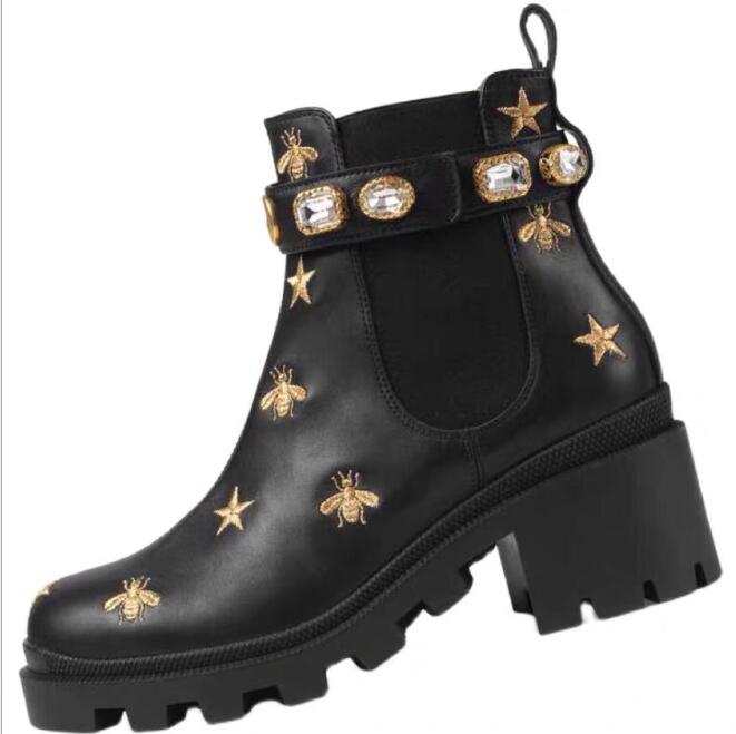 

Women Heel Snow Boots Leather ankle boot chunky heel Martin shoes Print Leather Platform Desert Lace-up Boot, Black