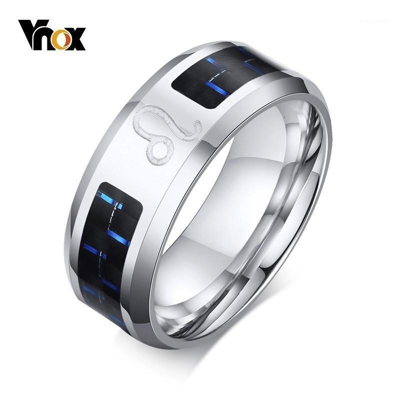 

Cluster Rings Vnox Engraved Leo For Men 8mm Stainless Steel Twelve Constellations Anel Male Classic Carbon Fiber Ring, Golden;silver