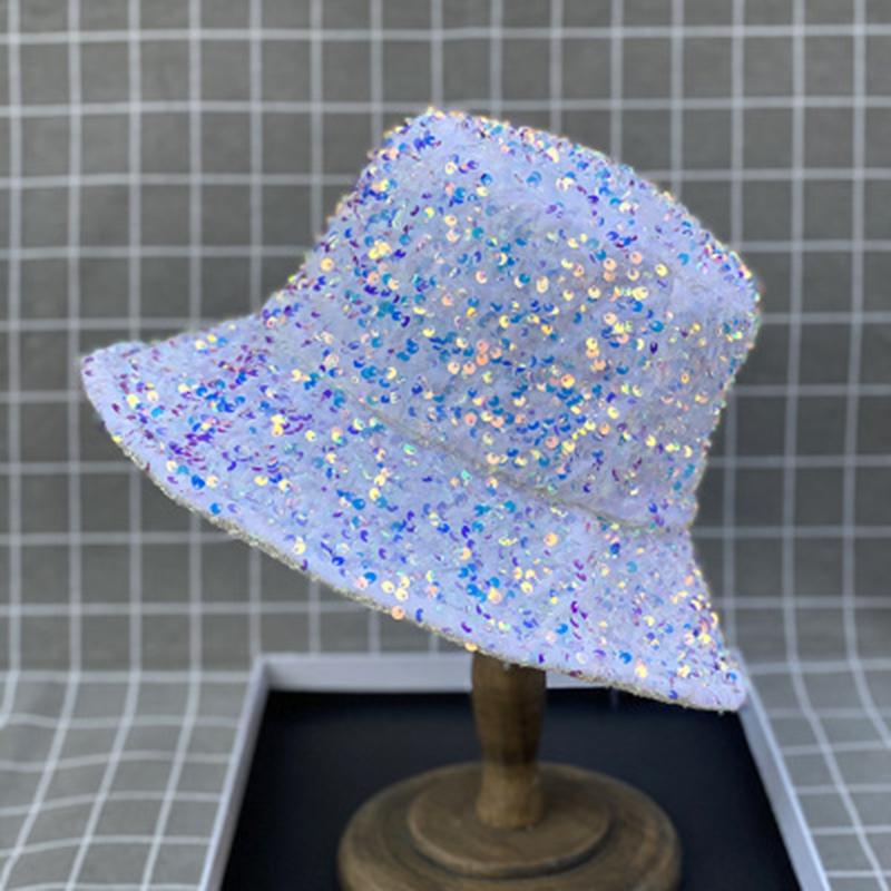 

Multicolor Sequins Fisherman Hat Fashion New Hip Hop Collapsible Flat Top Casual Winter Basin Cap Women Hat