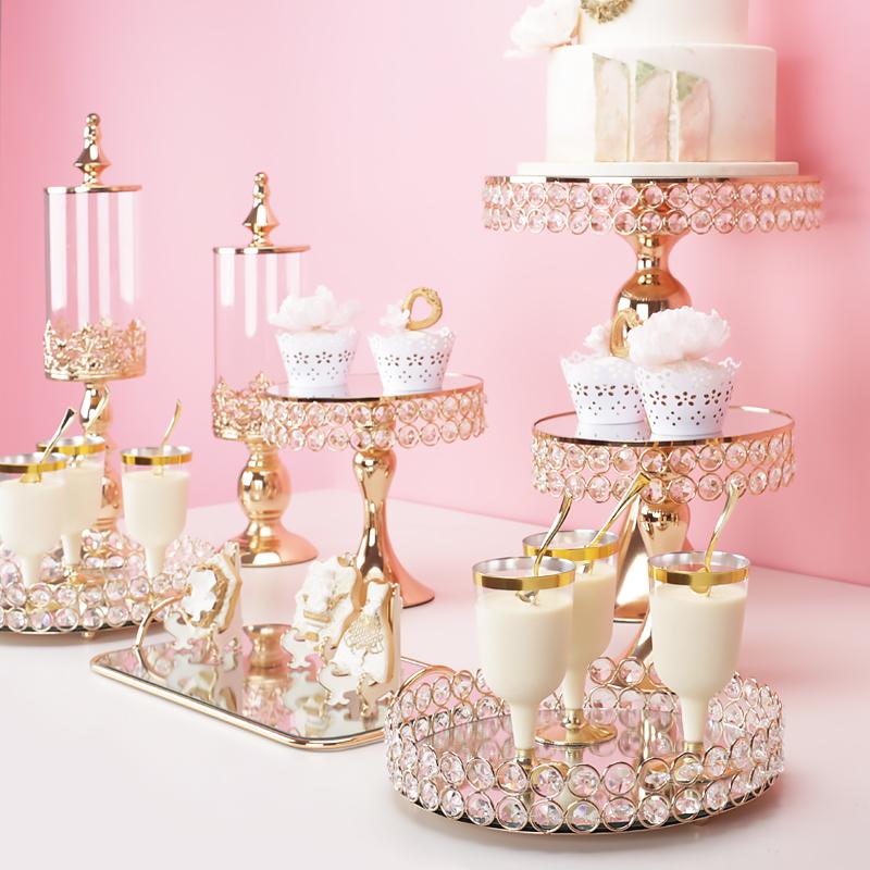 

Other Bakeware Fashion Cup Cake 5pcs-14pcs Stand Wedding Table Crystal Gold Silver Color Plating Mirror Luxury