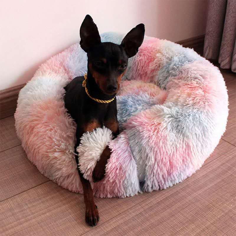 

Dog Cushion Mats Plush Printed Pet Bed Travel Round Kennel Foldable Small Dog Cat Nest Sleeping Cushion Pet Supplies, Pink