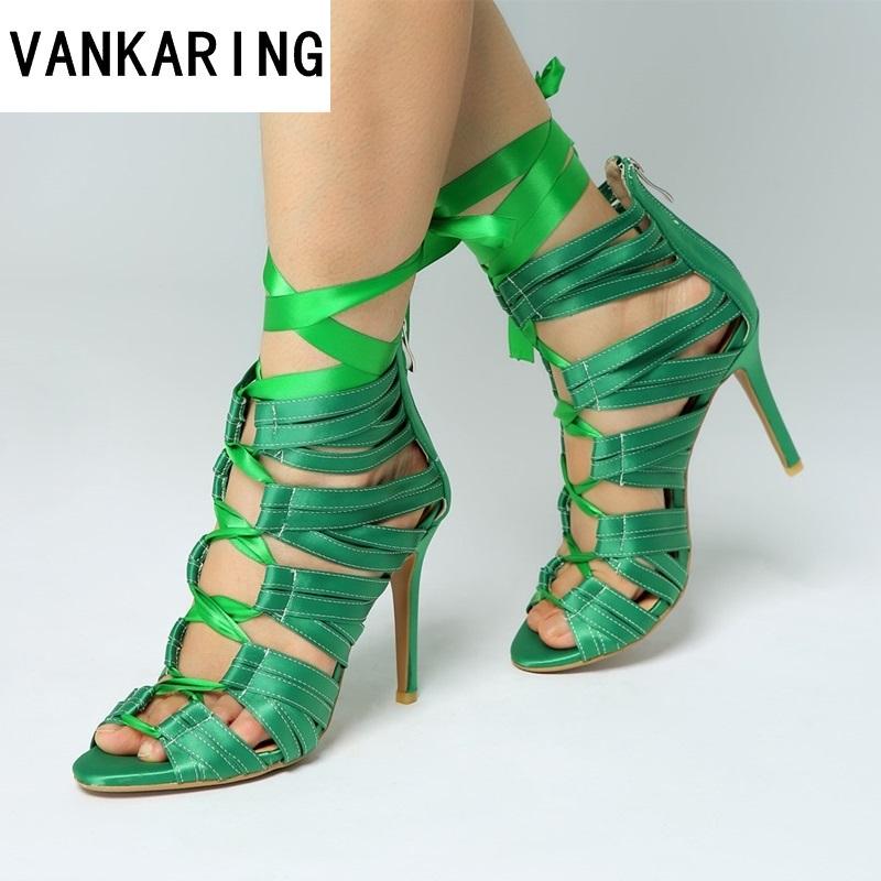 

brand sandals women fashion satin ankle summer boots decoration sexy high heels lady party wedding dance shoes leather pumps, Green