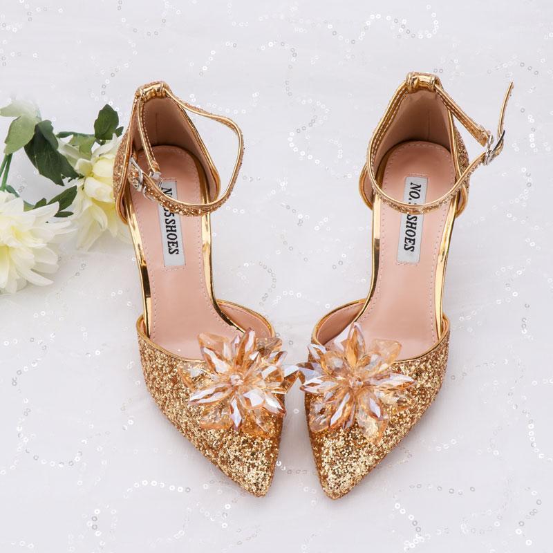 

Party Sandals Gold Glass Flower Sequins Glittering Women Shoes Middle Heels 6cm Evening Date Dress Girl Shiny Shoe1, Black 6cm heel