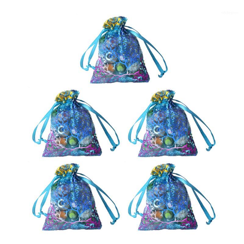 

10Pcs Organza Bags Blue Coral Satin Drawstring Organza Bags Mesh Favor Wedding Favor Party Jewelry Candy Pouches(Blue,3.9 X1