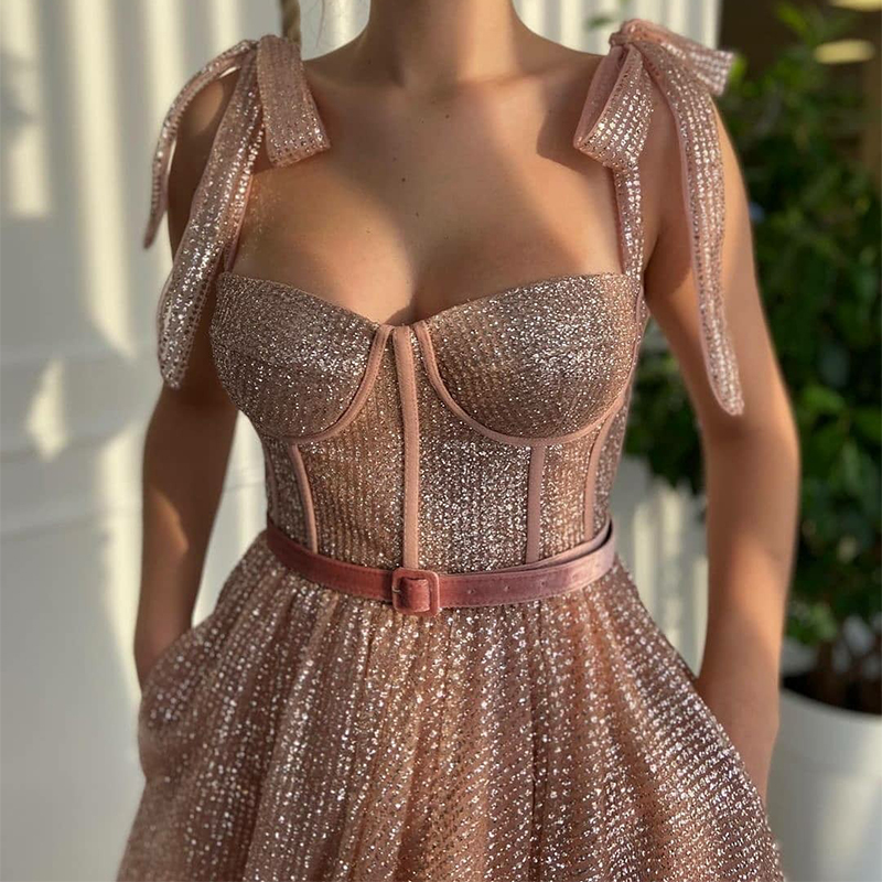 

Bling Sweetheart A-Line Glitter Evening Dress Rose Golden Sequined Prom Formal Gown Floor Length Party Dresses Customized Robe De Soiree, Yellow