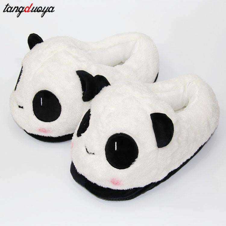 

Winter Indoor Panda Slippers Animal Flat Furry Home Cartoon Women Plush Slippers Unisex Couple Animal Warm Non-slip Shoes, Panda 28cm