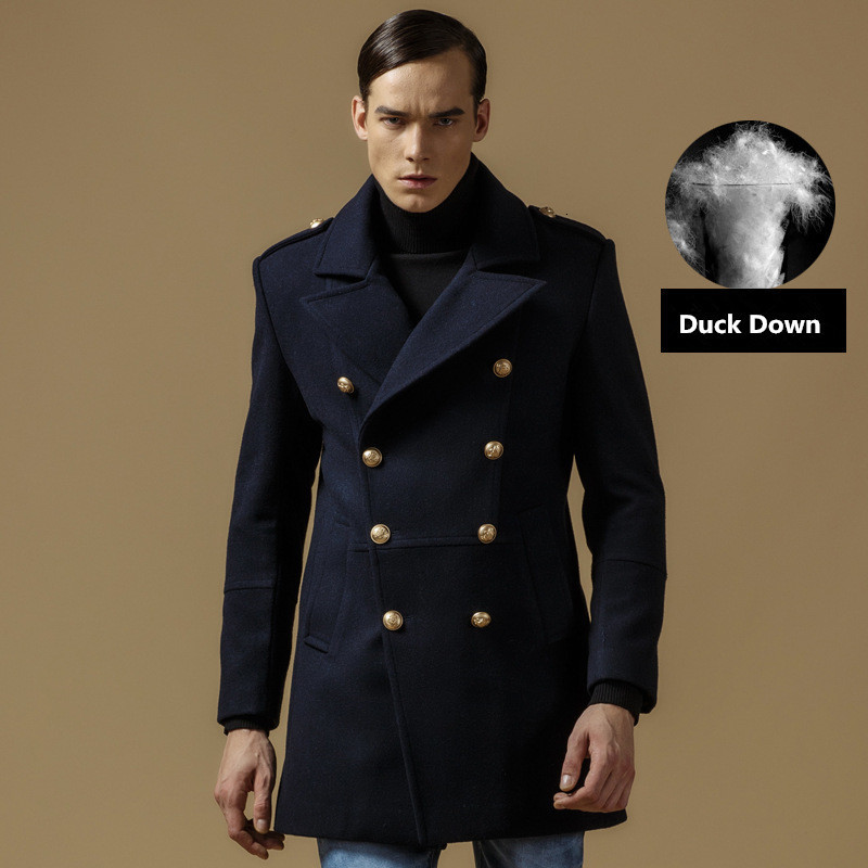 

2021 New Winter of Wool Men's Jacket Swallowing Doubled Coat Breasted Long Mens Peacoat Size -3xl JN93, Blue