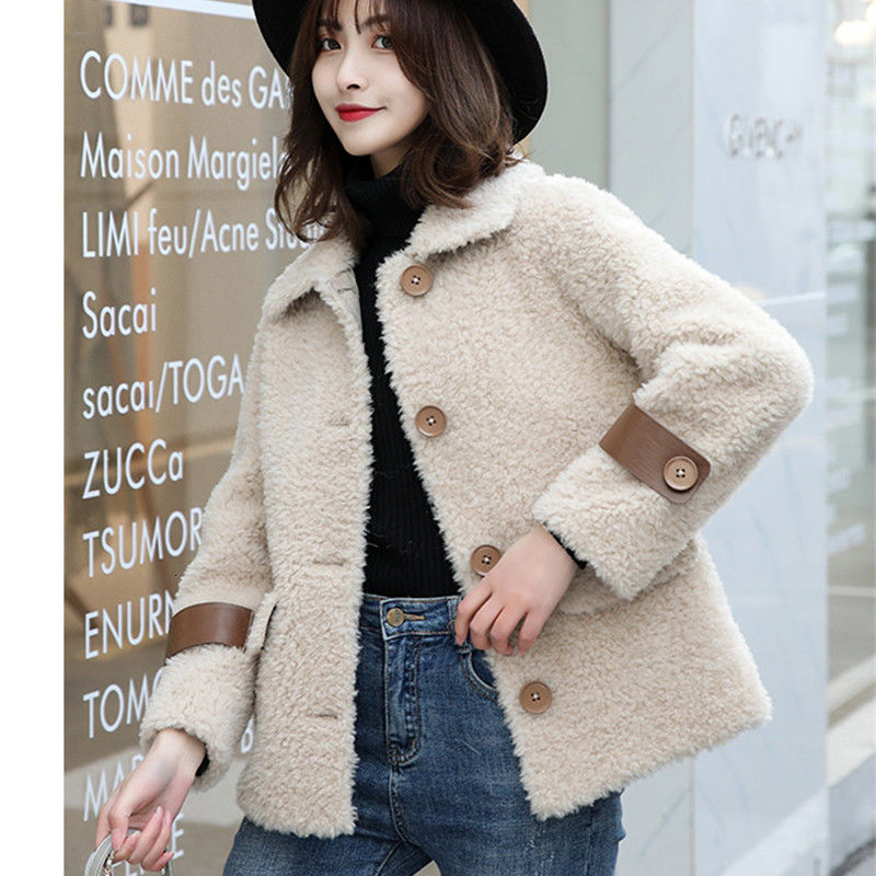 

2021 New Jaqueta Pele De Cordeiro Do Falso Feminino Inverno Curto Fofo 06lj, Red