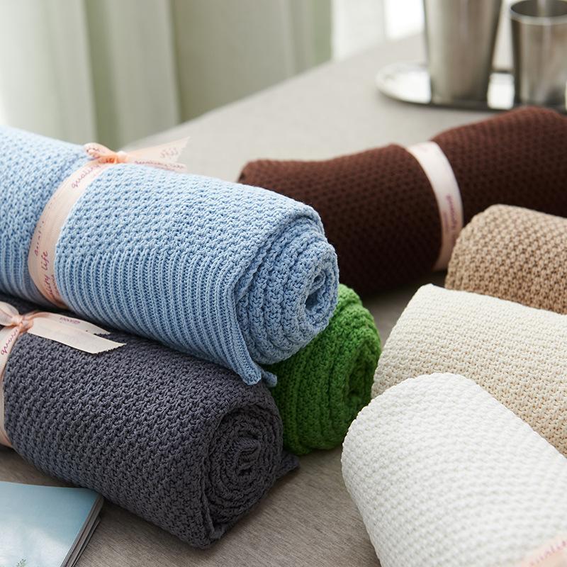 

1pc Cotton Knitted Blanket Nordic Khaki Beige Solid Color 120*180cm Soft Portable Sofa Chair Bed Cover For Spring Summer Autumn