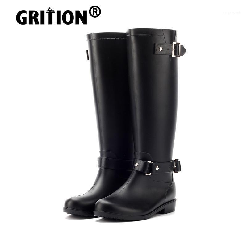

GRITION Women Rain Boots Fashion Ladies Motorcycle Boots Flat Heels Hasp Stylish Zipper EVA Designer Shoes 2020 New1, Black
