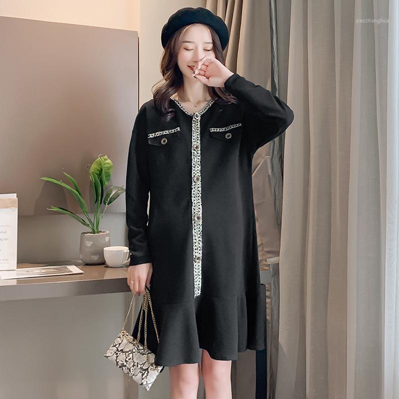 

Autumn Maternity Invisible Zip Lactation Dress Long Sleeve V-Neck Postpartum Woman Nursing Pregnancy Breastfeeding Dresses1 Dresses, Black