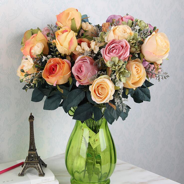 

Artificial flowers 11 branches rose wedding party flower decor home living room decoration DIY material, Orange