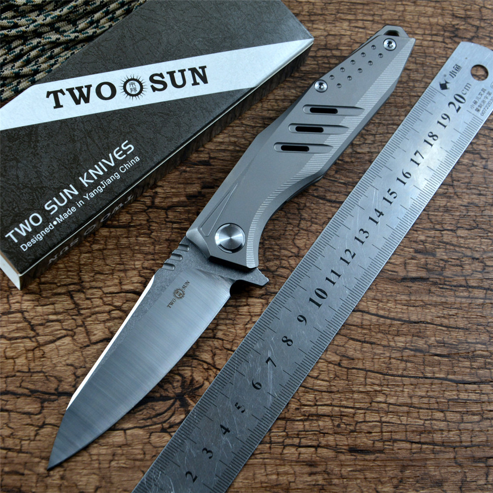 

TWOSUN 14C28N Steel Blade CNC Satin TC4 Titanium Handle Pocket Gift Collecte Knife Flipper Survival Outdoor Hunting Knives TS292