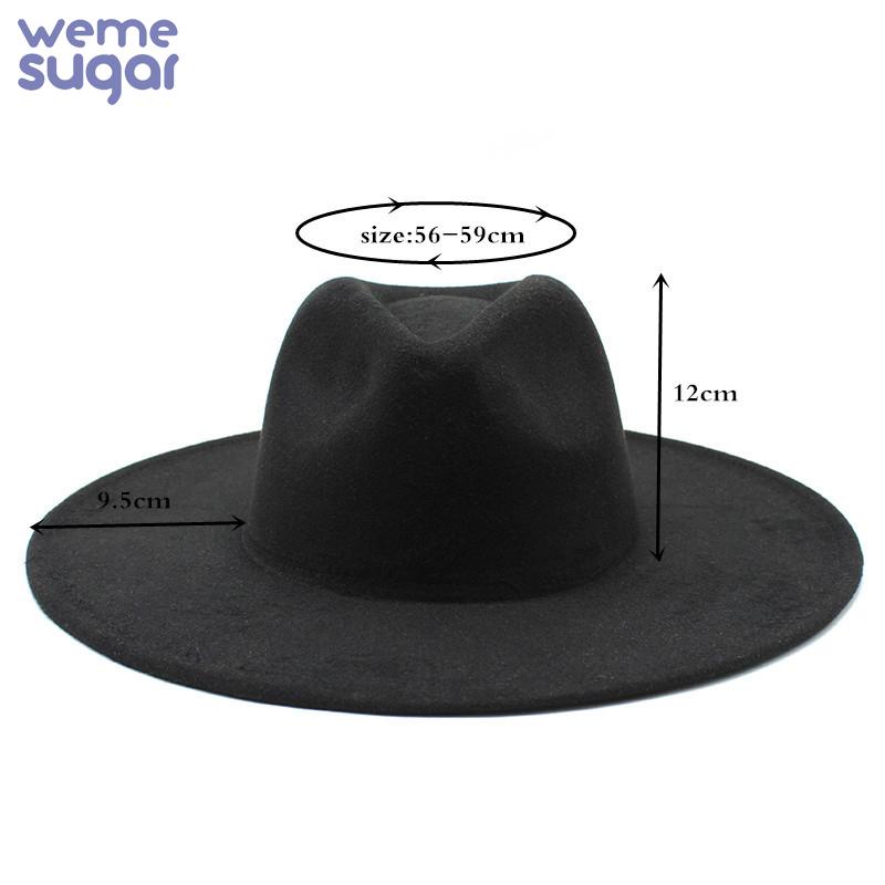 

WeMe Simple Wool Felt Fedora with Large Brim 9.5CM Lovers Hat Flat Eaves Woollen Hats for Men and Women l, C11