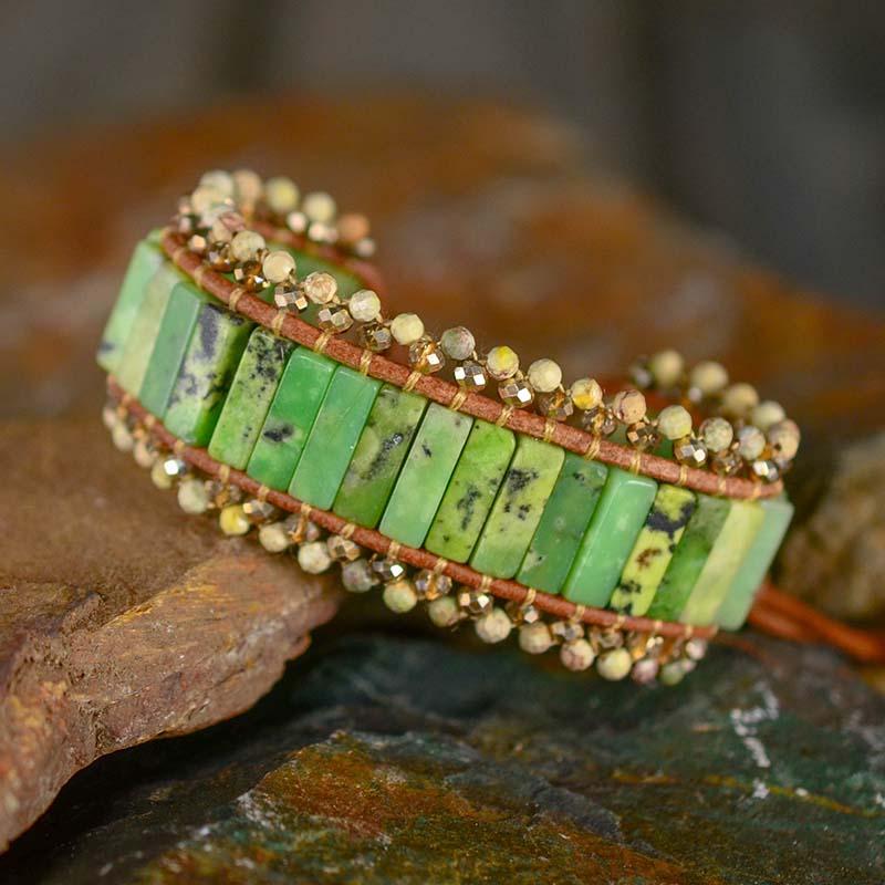 

Rectangular Stone Leather Bracelets Australian Jade Wristband Bracelet Boho Jewelry For Women Gift Dropshipping