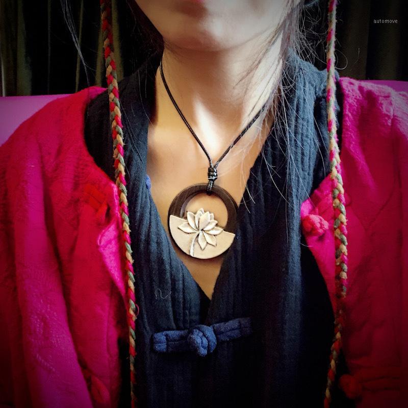 

Johnature Wood Metal Flower Pendant Original 2020 New National Trend Handmade Wood Necklace Women Vintage Hangings1