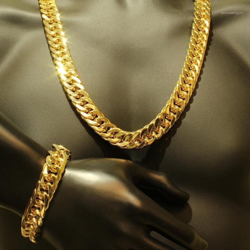 

Earrings & Necklace Nice Thick Gold Chain Set Yellow Filled Sturdy Heavy Type Men Bracelet Accessories Jewelry Set1, As pic