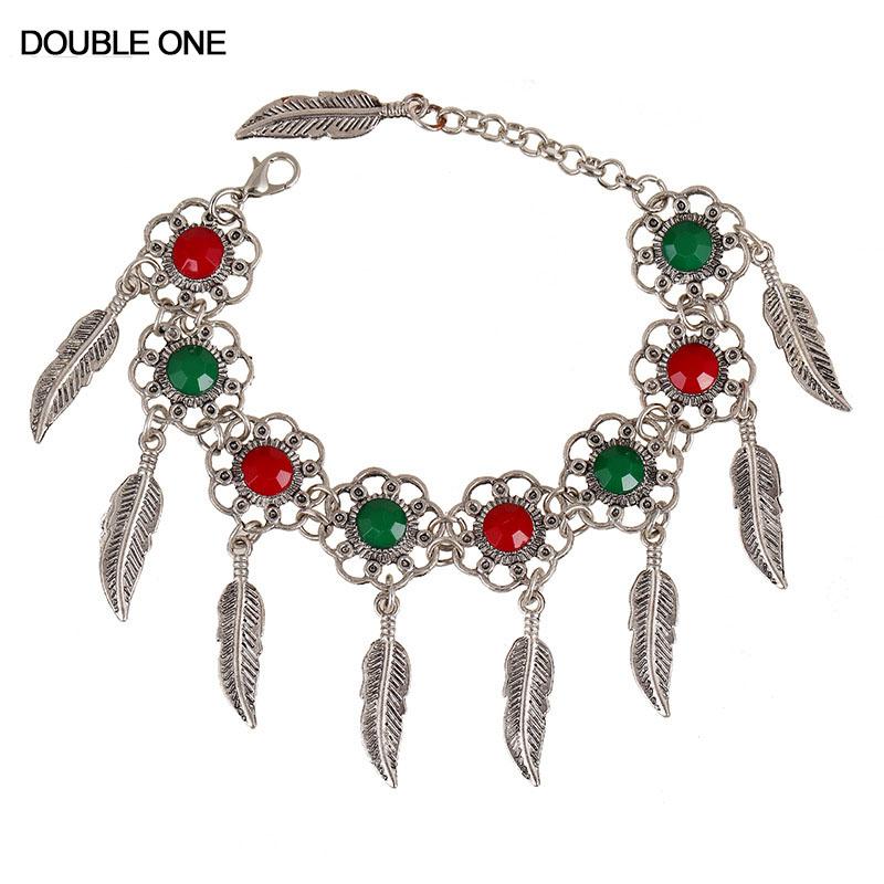 

2020 New Fashion Gem Leaf Tassel Bangle Silver Plated Statement Bracelet Jewelry for Women Gift