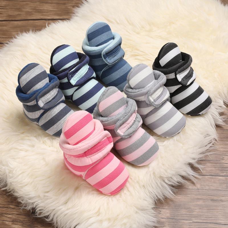 

Baby Boy Girl Autumn Crib Warm Shoes Striped Shoes Soft Bottom Baby Frist Walking Soft Sole, Black