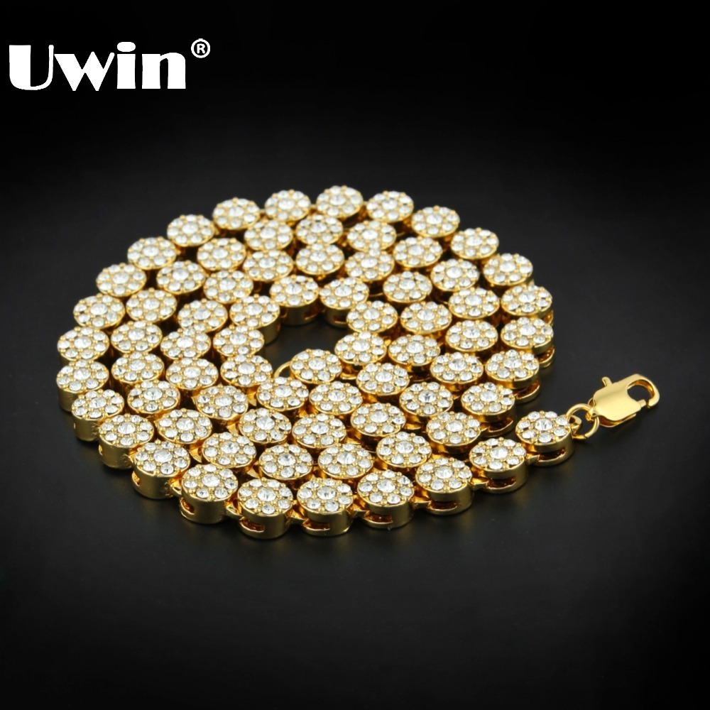 

Men's 1 Row Round Flower Model Necklace Iced Out Gold&Silver Color Hip Hop Bling CZ Rhinestones Vintage Fashion Jewelry X0509