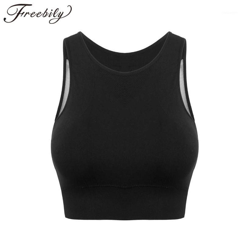 

Women Sports Bra Round Neck Sleevelss Running Bras Mesh Spliced Back Low Impact Padded Yoga Bra Female Gym Workout Activewear1, Black