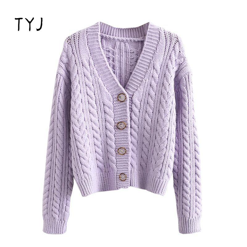 

TYJ French Style Full Sleeve Cardigans Womens V Neck Female Buttons Knitted Solid Sweaters Autumn Coats, Beige