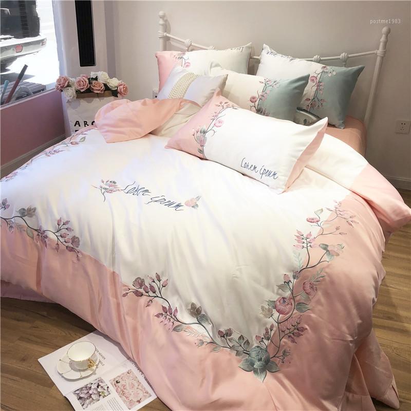 

34 Pink White Blue Purple Pastoral Flower Embroidery Silk Cotton Bedding Set Duvet Cover Bed sheet Bed Linen Pillowcases1