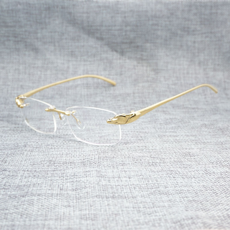

Male alloy leopard titanium glasses without hoop squares luxury lenses clear optic lens gold eyewear frames for R2ES