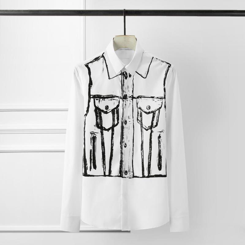 

New White Men Shirts Luxury Fake Two Piece Hand Printing Long Sleeve Party Mens Shirts Plus Size 4xl Slim Fit Casual