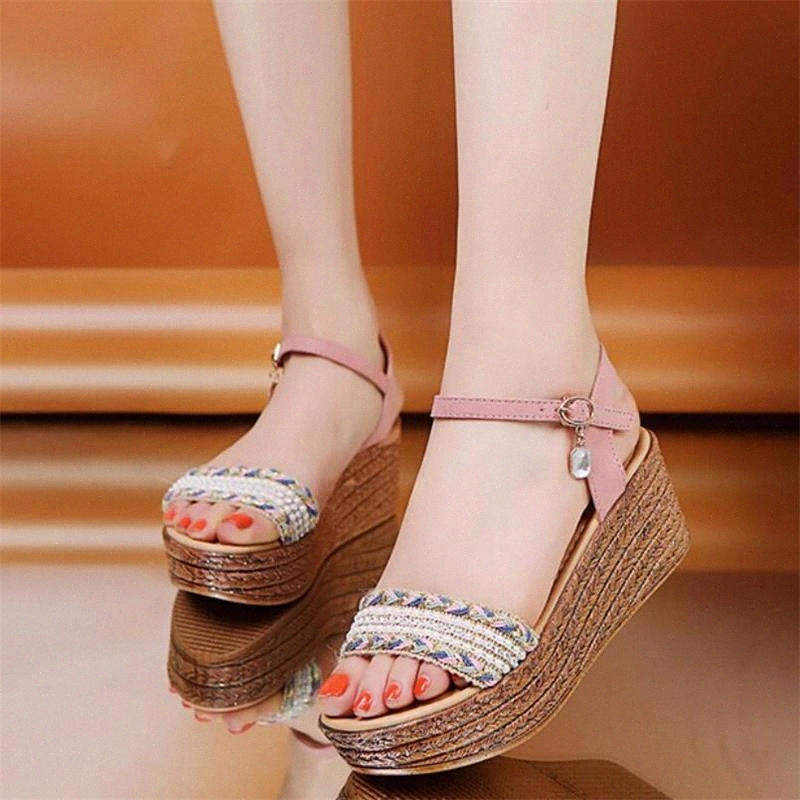 

COOTELILI Summer Shoes Women Gladiator Sandals High Heels Platforms Wedge Sandals Woman Causal Women Shoes Bohemian Buckle #MI94, Beige