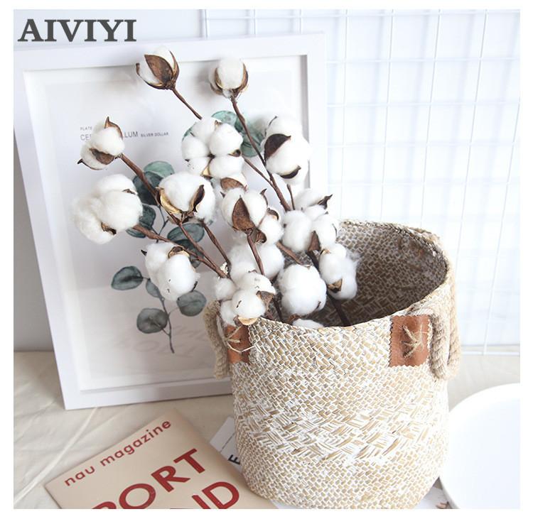 

10 Heads of Artificial Flowers and Cotton Branches Home Decor Party Decoration Artificial Dried Flowers Plants Branch, White