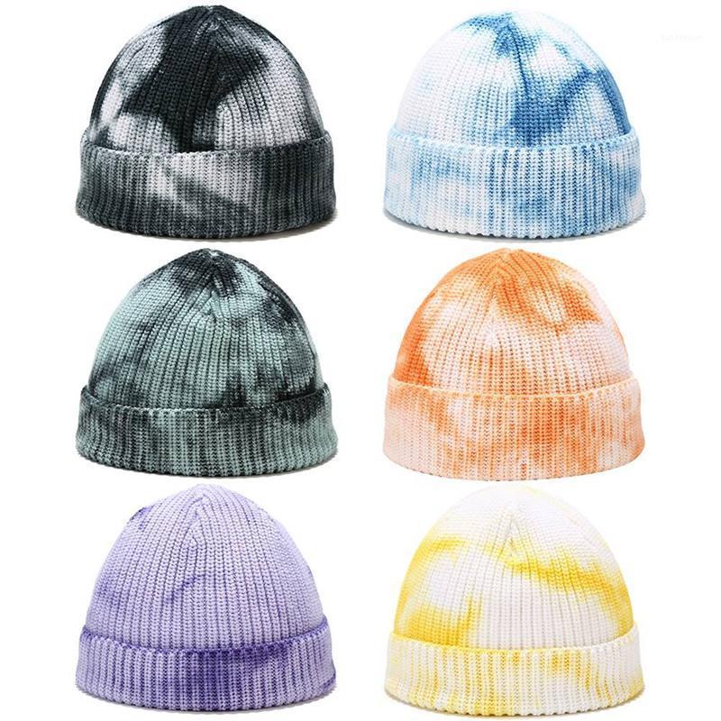 

New Fisherman Beanie Women 2020 Winter Hats Beanies For Ladies Red Tie Dyed Bonnets Men Hip Hop Cap Short Hat Knitted Cap1, Bl