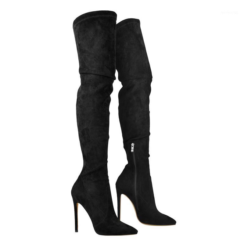 

Richealnana Women Black Stretch Over the Knee Boots Pointed Toe Thin Heeled Stiletto Side Zip Black Fashion Long Boots Big Size1, P908101a