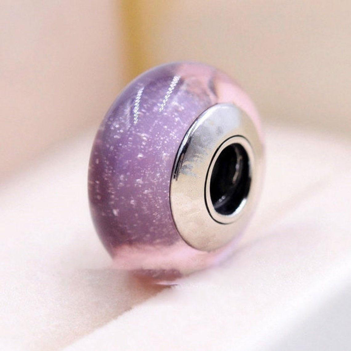 

925 Sterling Silver Purple Fluorescent Murano Glass Beads Fit European Jewelry Charm Bracelets & Necklace