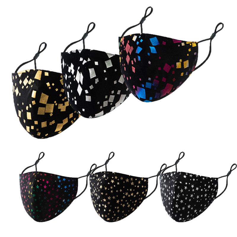 

Fashion Face Mask Print Colorful Stars Butterfly Protective Mouth Square Fabric Facemask Washable Party masks
