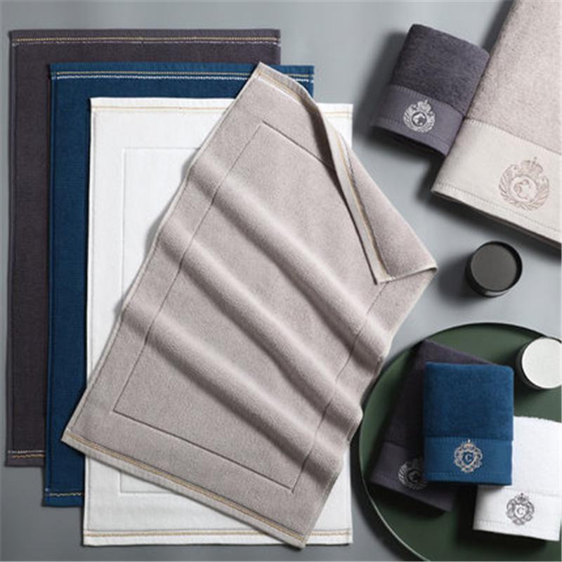 

LCTMMYGS Five star hotel pure cotton bathroom door mat pure cotton home kitchen bathroom solid color jacquard door mat, Blue