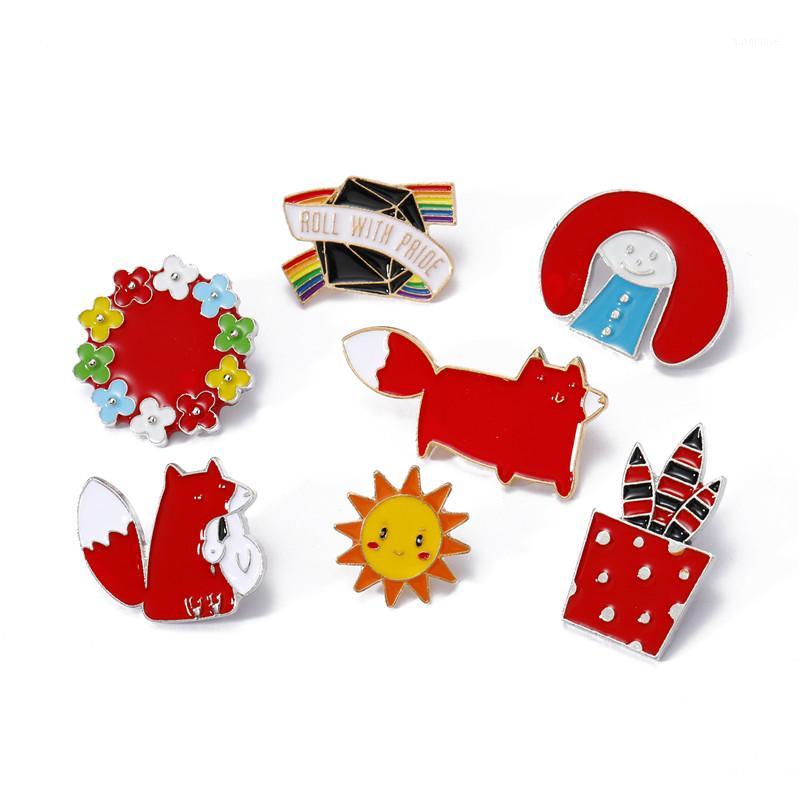 

1pc Hot Red Flower Sun Cute Enamel Lapel Pin Brooch Cartoon Animals Shirt Bag Badge Women Child Jewelry Gift1