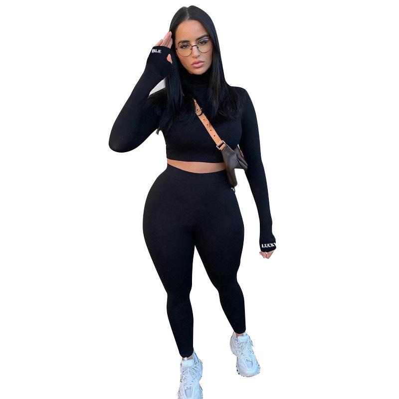 

Dropshipping Fall Sexy Two Piece Outfits for Women Long Sleeve Top and Pants Lucky Label Leggings Set Bulk Items Wholesale Lots, Khaki