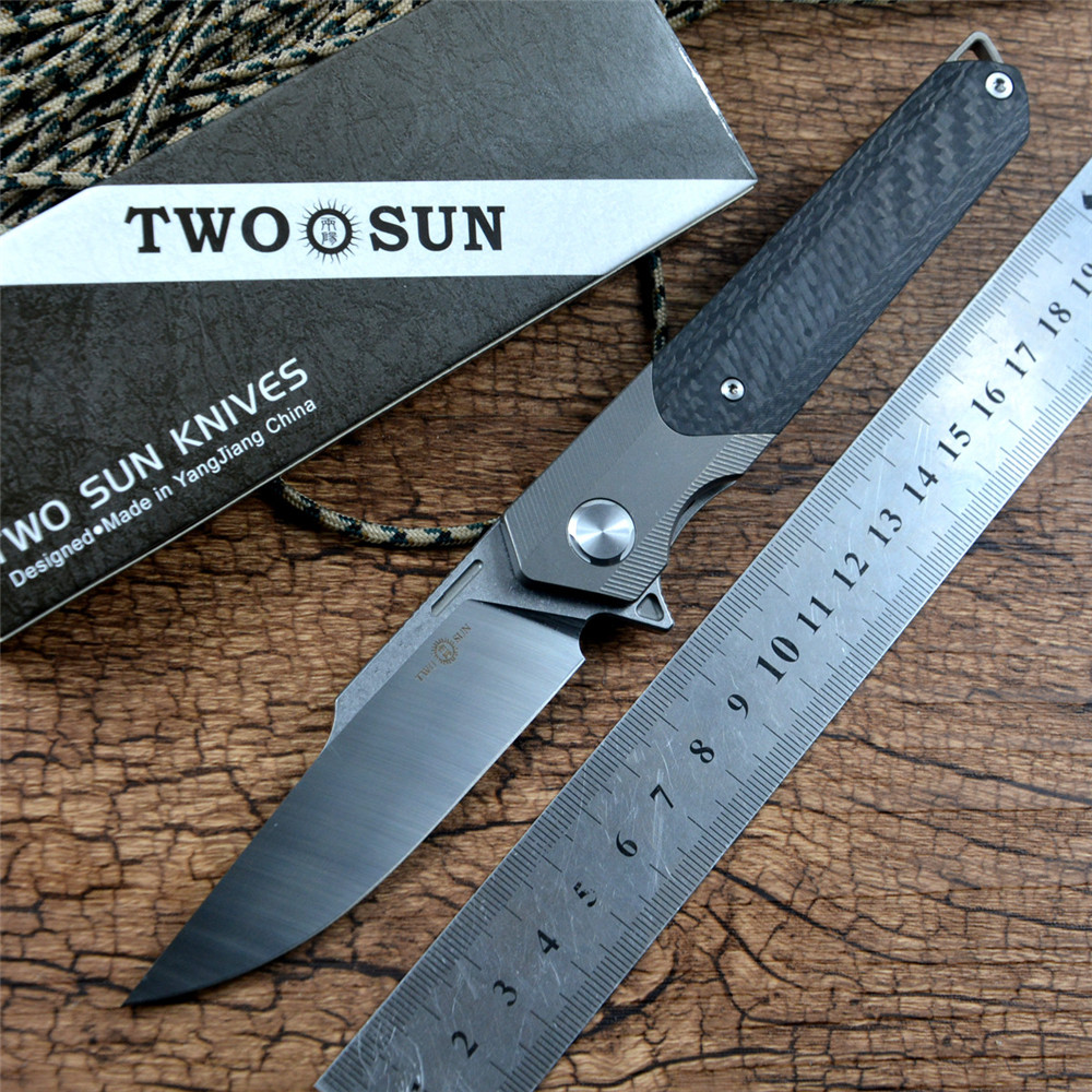 

Twosun Stainless Steel Folding Pocket Knife Drop Point Razor Sharp 14C28N Blade Titanium Carbon Fiber Handle Utility EDC TS290