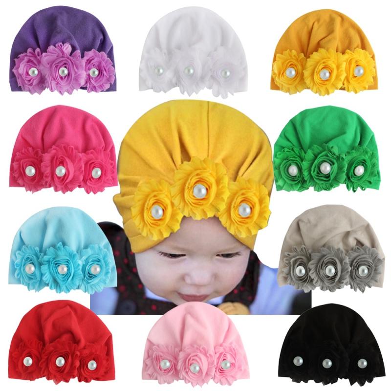 

New Fashion Flower Baby Girls Hat Newborn Elastic Baby Turban Hats for Girls Cotton Infant Beanie Cap