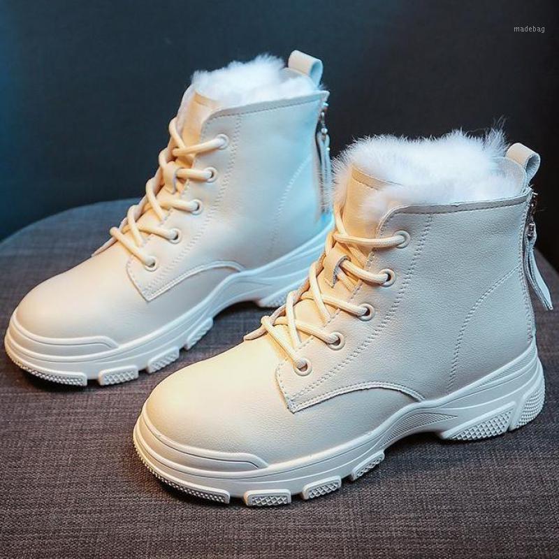 

New 2020 Women Ankle Boots Pu Leather Lace-up Autumn Winter Shoes Woman Female Short Boots Ladies Botas Back Double Zipper1, Beige