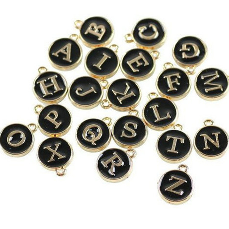New Popular Accessories Blue/Black/White/Pink Alphabet Letter Charm 12*15MM Enameled Alloy Charms or DIY Jewelry-image-615309474