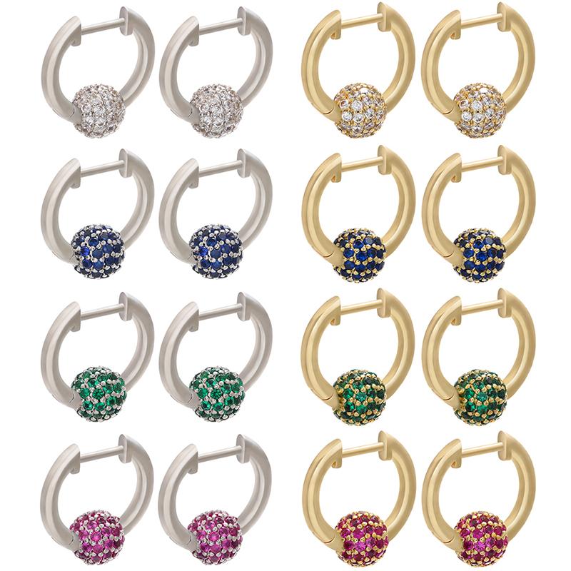 

ZHUKOU 17x19mm One pair small hoop earring for women/girls Brass Cubic Zirconia multi-color earrings with beads model: VE169
